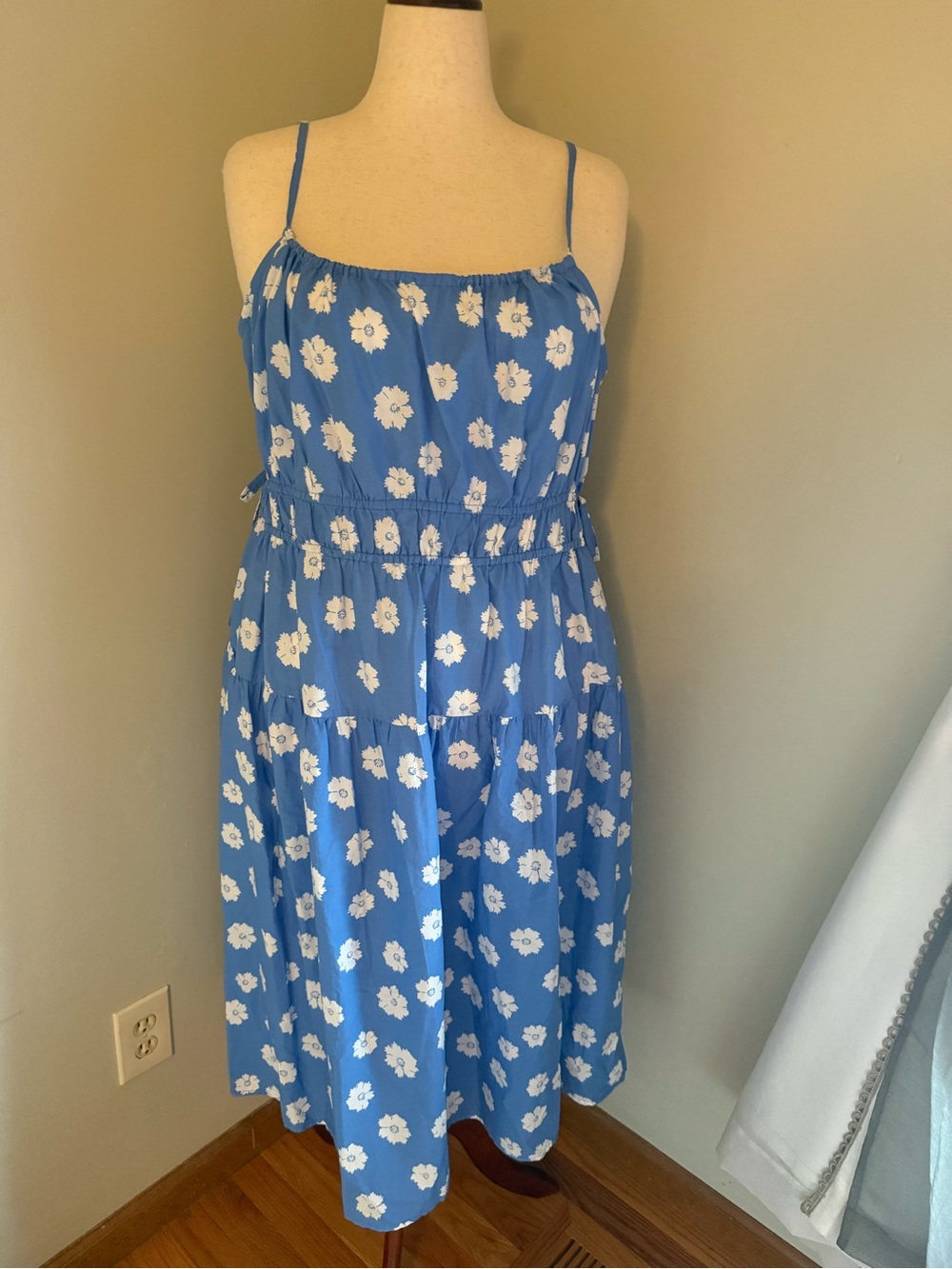 Blue Floral Spaghetti-Strap Dress
